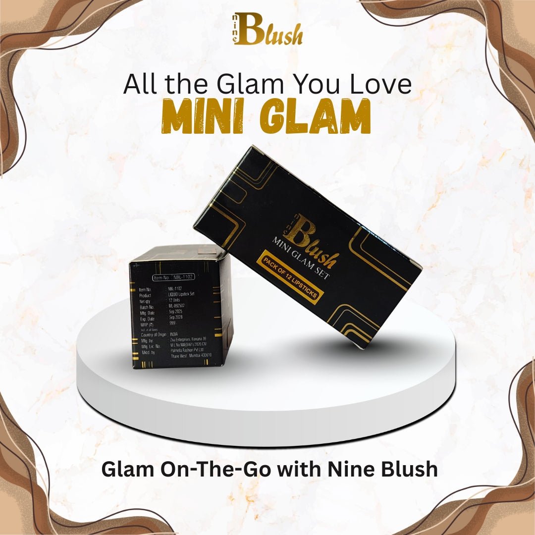 Nine Blush Mini Glam Set – Pack of 12 Mini Lipsticks | Travel - Friendly Glam Essentials - Nine Blush
