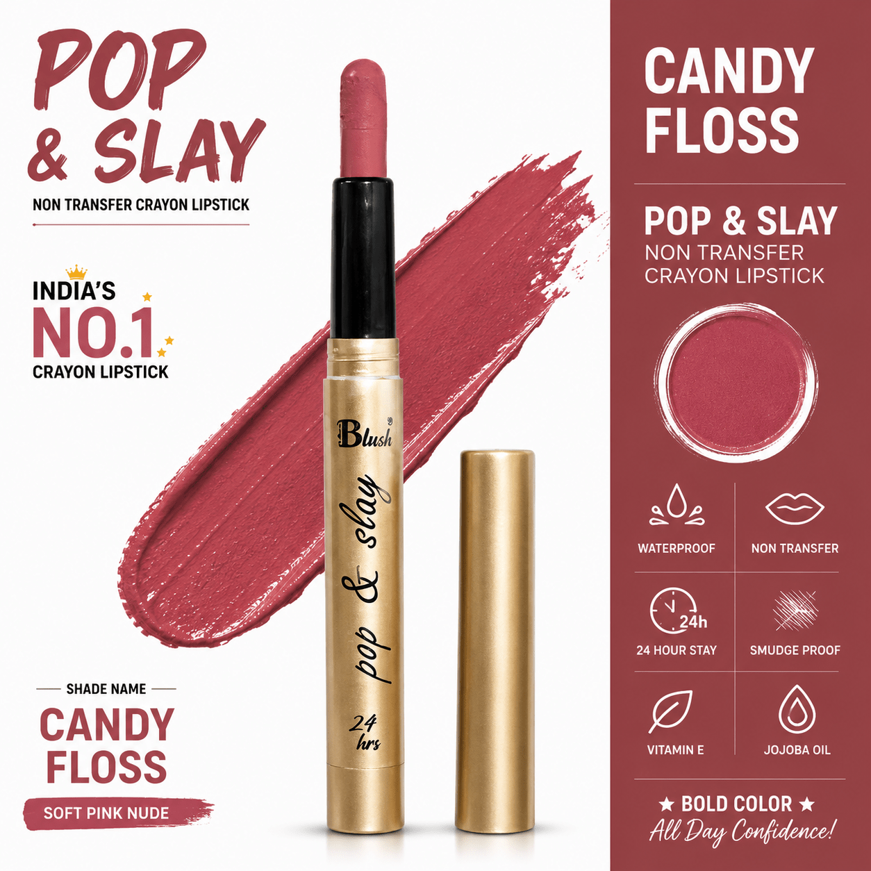 India's Next Favourite Non-Transfer Crayon Lipstick - Nine Blush