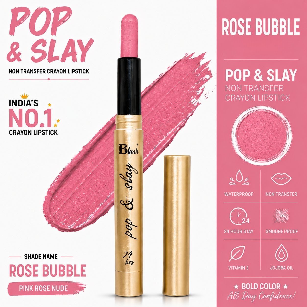 India's Next Favourite Non-Transfer Crayon Lipstick - Nine Blush