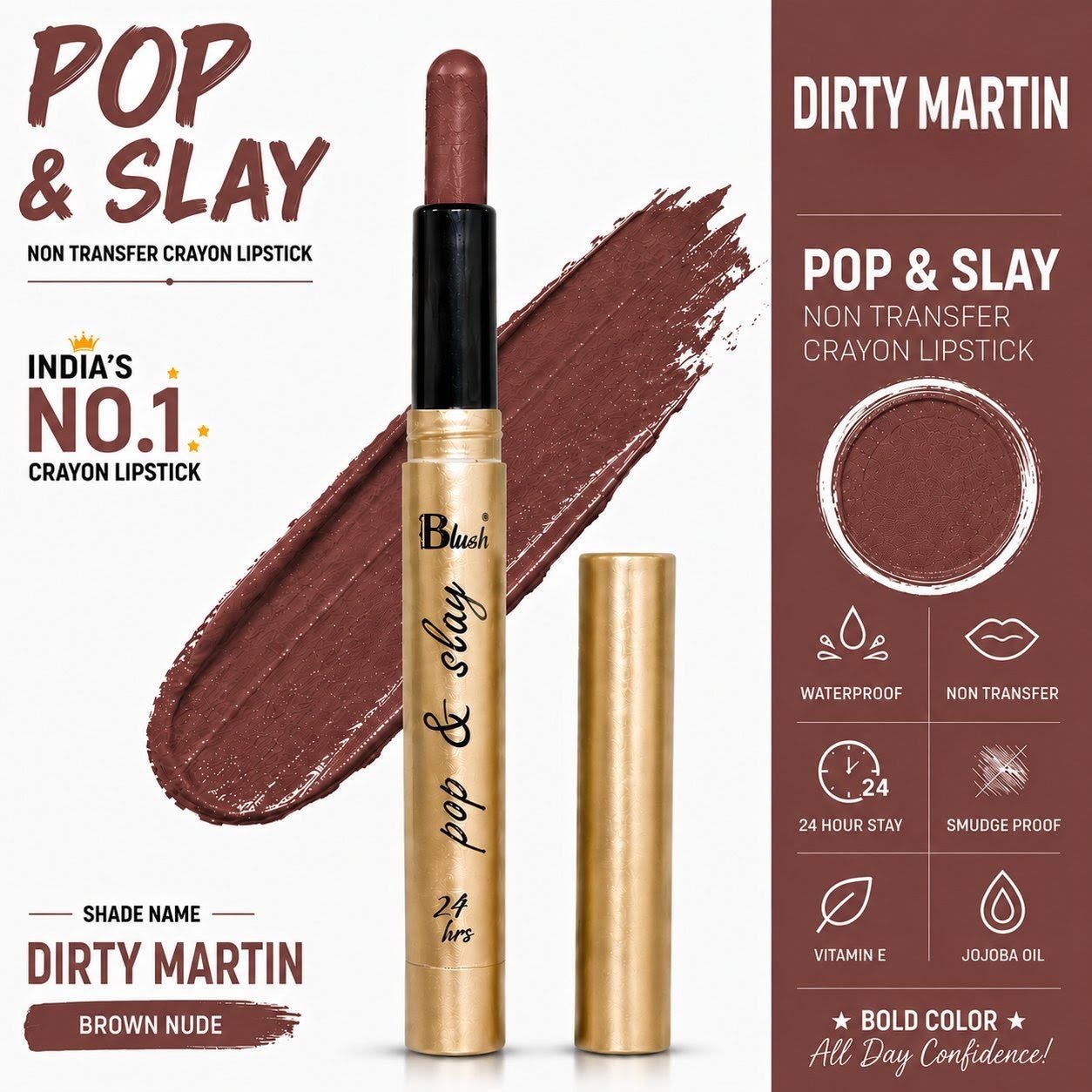 India's Next Favourite Non-Transfer Crayon Lipstick - Nine Blush