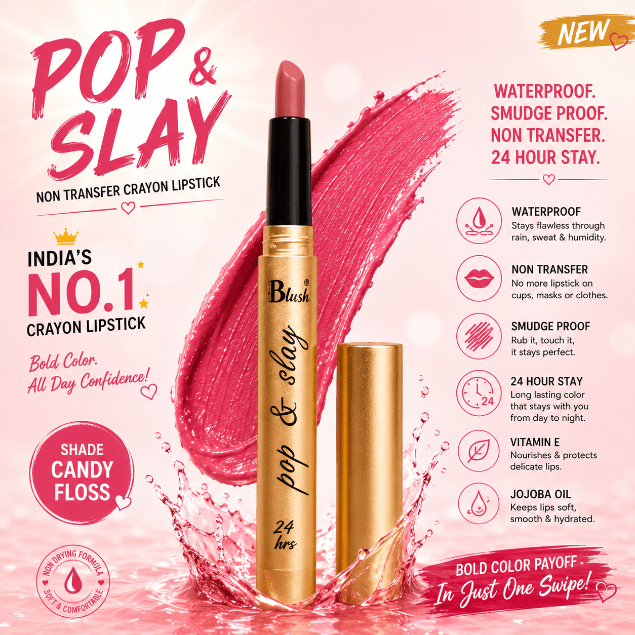 India's Next Favourite Non-Transfer Crayon Lipstick - Nine Blush