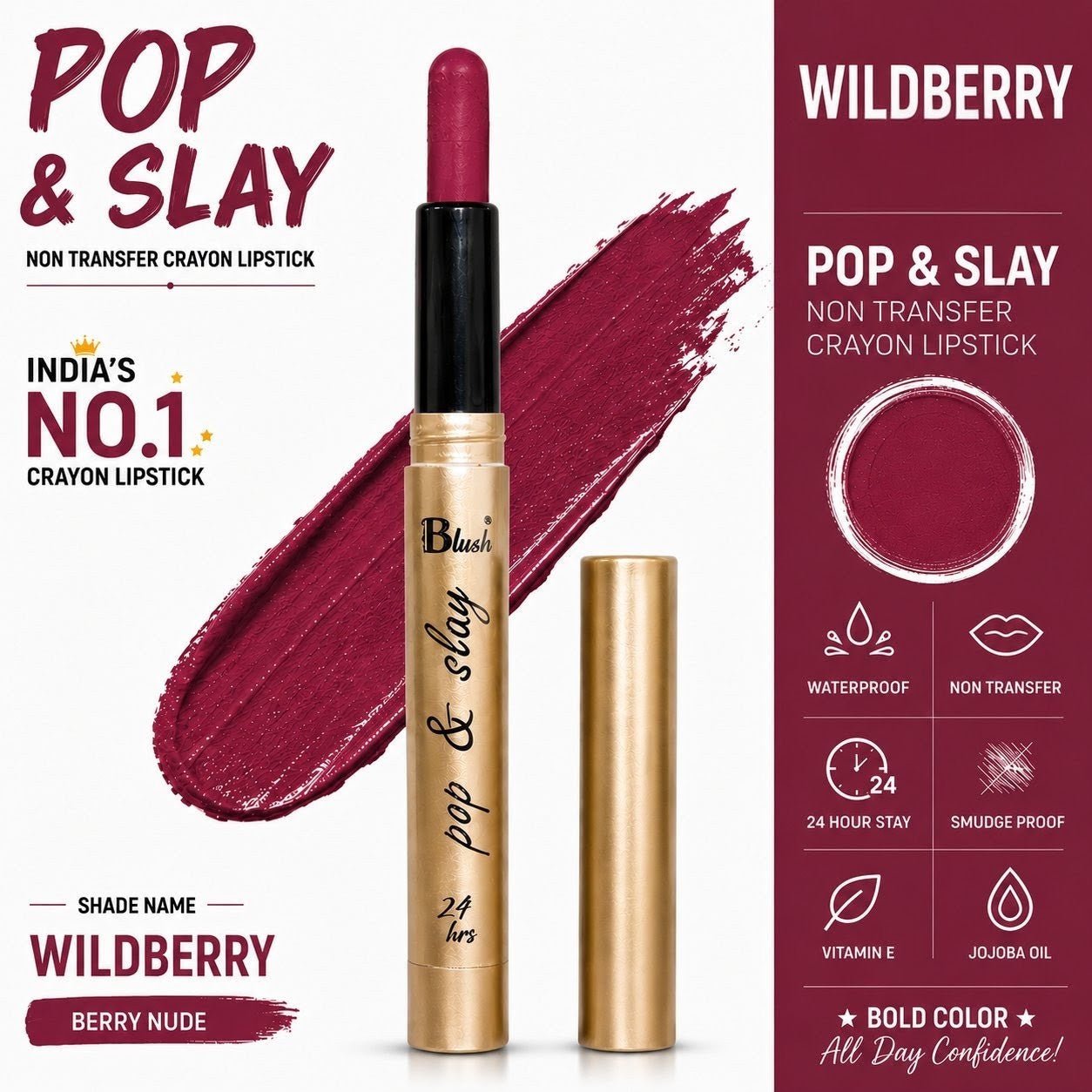 India's Next Favourite Non-Transfer Crayon Lipstick - Nine Blush