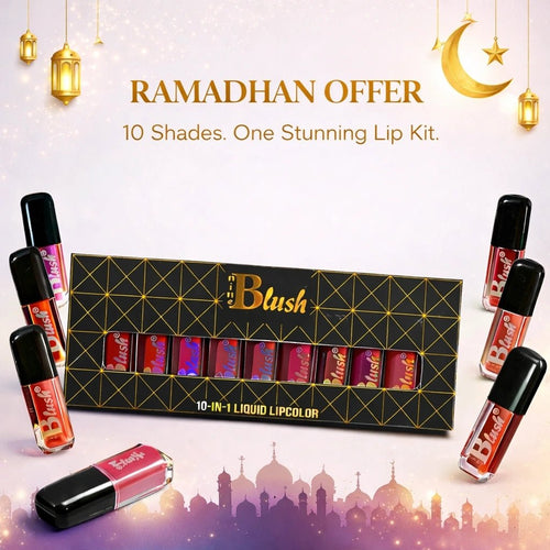 Nine Blush 10 in 1 Mini Liquid Lipstick Set | Highly Pigmented Matte Collection - 1ML