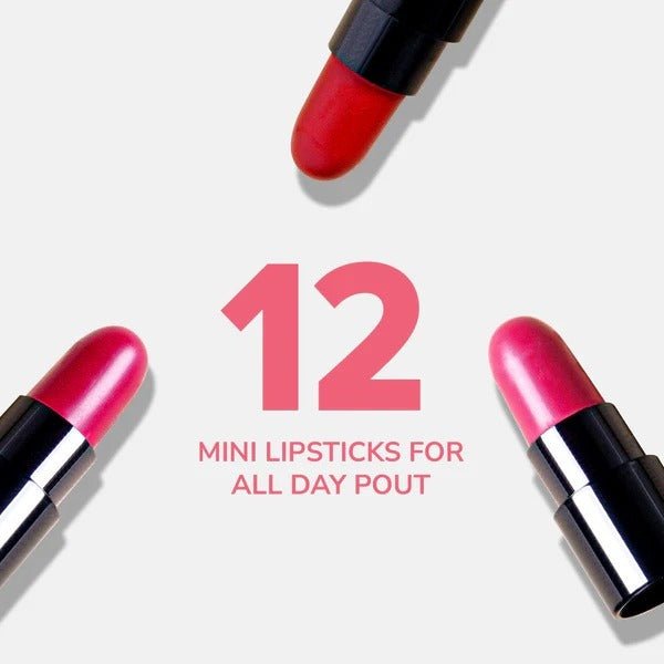 Nine Blush Mini Glam Set – Pack of 12 Mini Lipsticks | Travel - Friendly Glam Essentials - Nine Blush