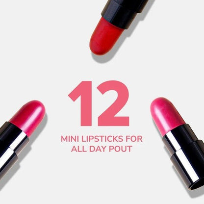 Nine Blush Mini Glam Set – Pack of 12 Mini Lipsticks | Travel - Friendly Glam Essentials - Nine Blush
