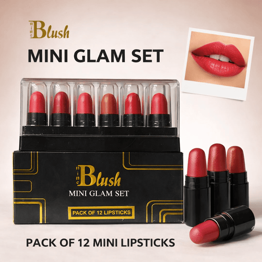 Nine Blush Mini Glam Set – Pack of 12 Mini Lipsticks | Travel - Friendly Glam Essentials - Nine Blush