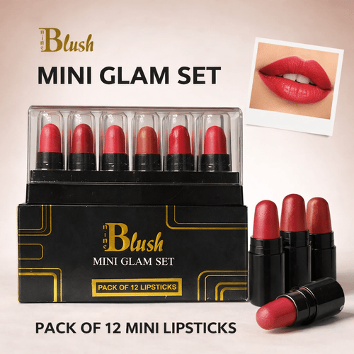 Nine Blush Mini Glam Set – Pack of 12 Mini Lipsticks | Travel-Friendly Glam Essentials