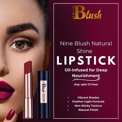 Nine Blush Natural Shine Lipstick – Oil - Infused for Deep Nourishment ,4.5gm - Nine Blush