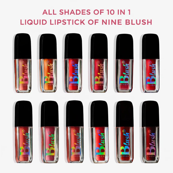 Nine Blush 10 in 1 Mini Liquid Lipstick Set | Highly Pigmented Matte Collection - 1ML