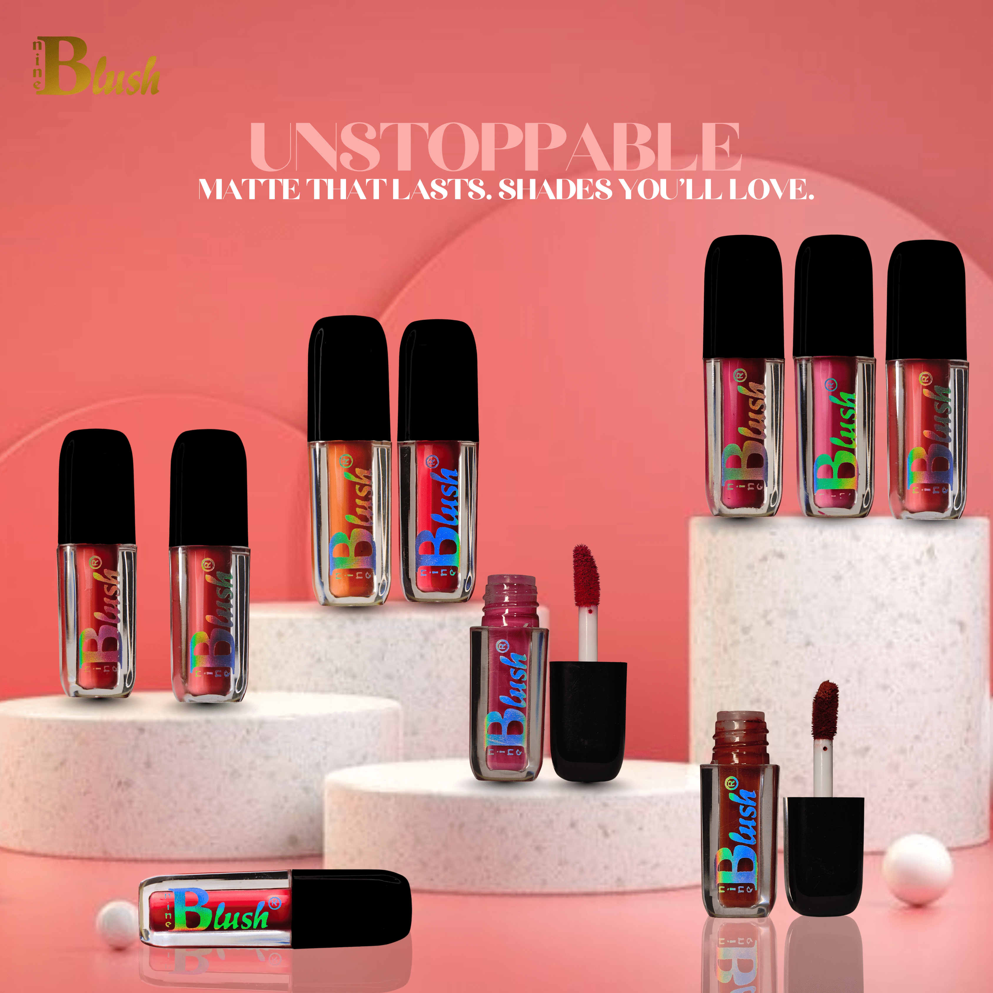 NINE BLUSH Stay Forever Matte Liquid Lipsticks Combo of 10, 1ml each - Nine Blush